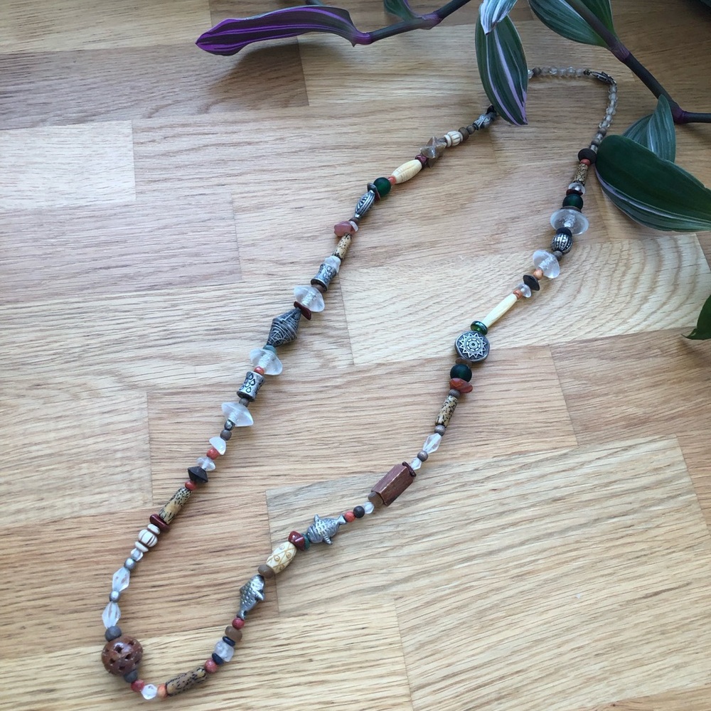 Funky Artsy Boho Beaded Statement Necklace in Gorgeous Natural Tones 🧡